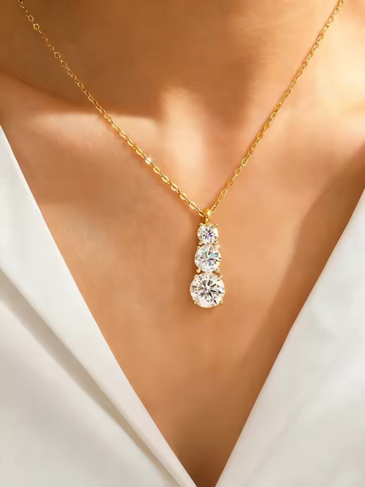 Ayu 1.8 Carat Three Round Moissanite Necklace