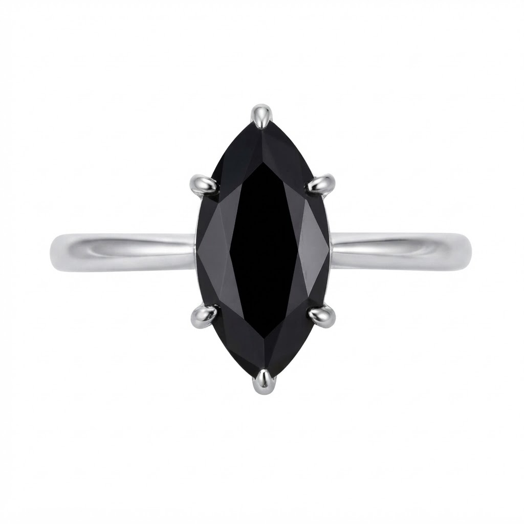 Black Marquise Solitaire Moissanite S925 Resizable Ring