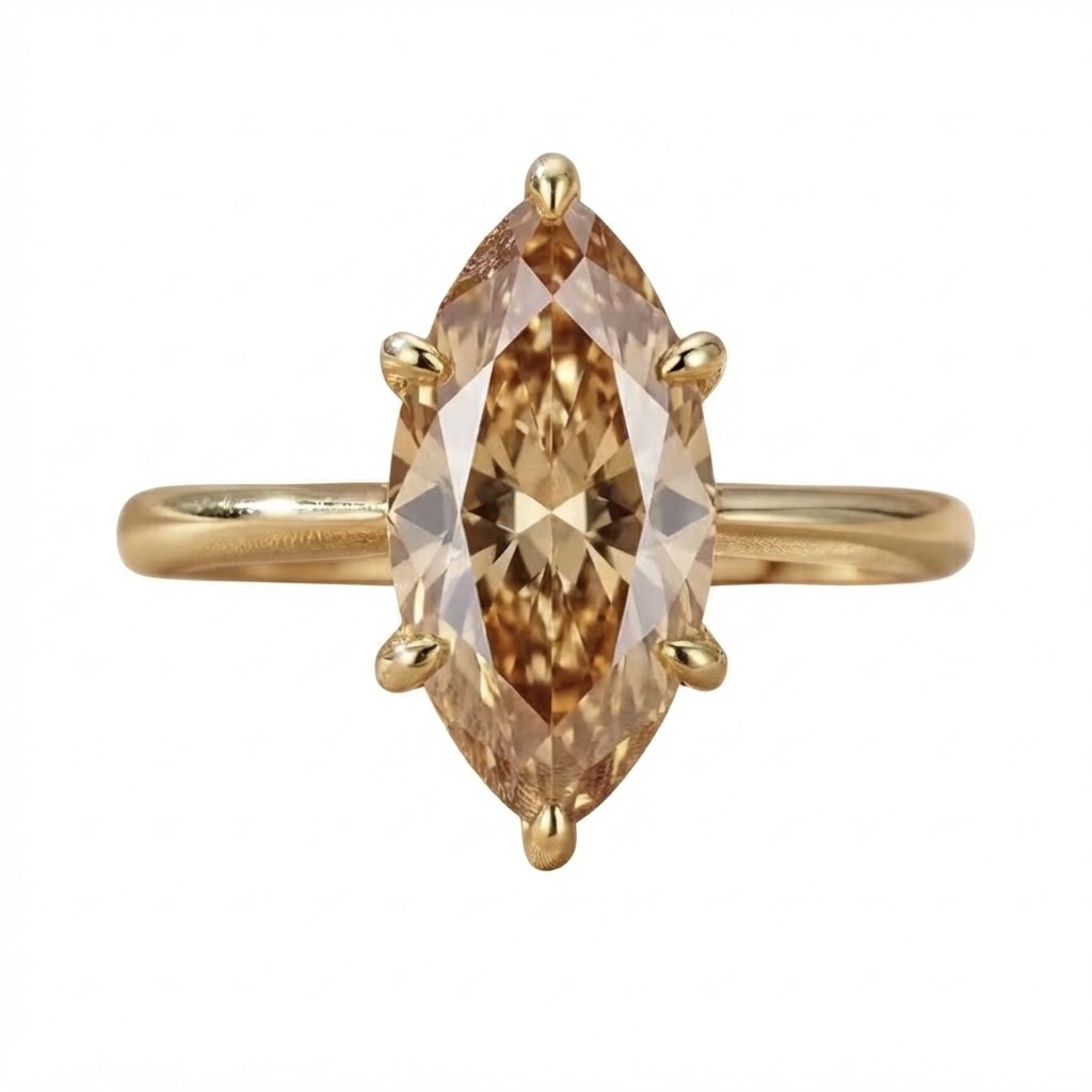 Champagne Marquise Solitaire Moissanite S925 Resizable Ring