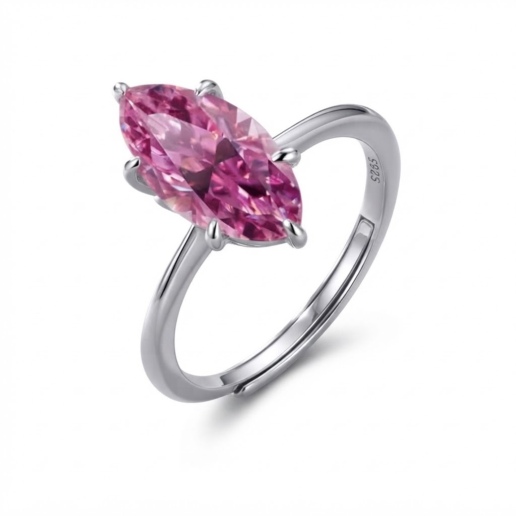 Pink Marquise Solitaire Moissanite S925 Resizable Ring