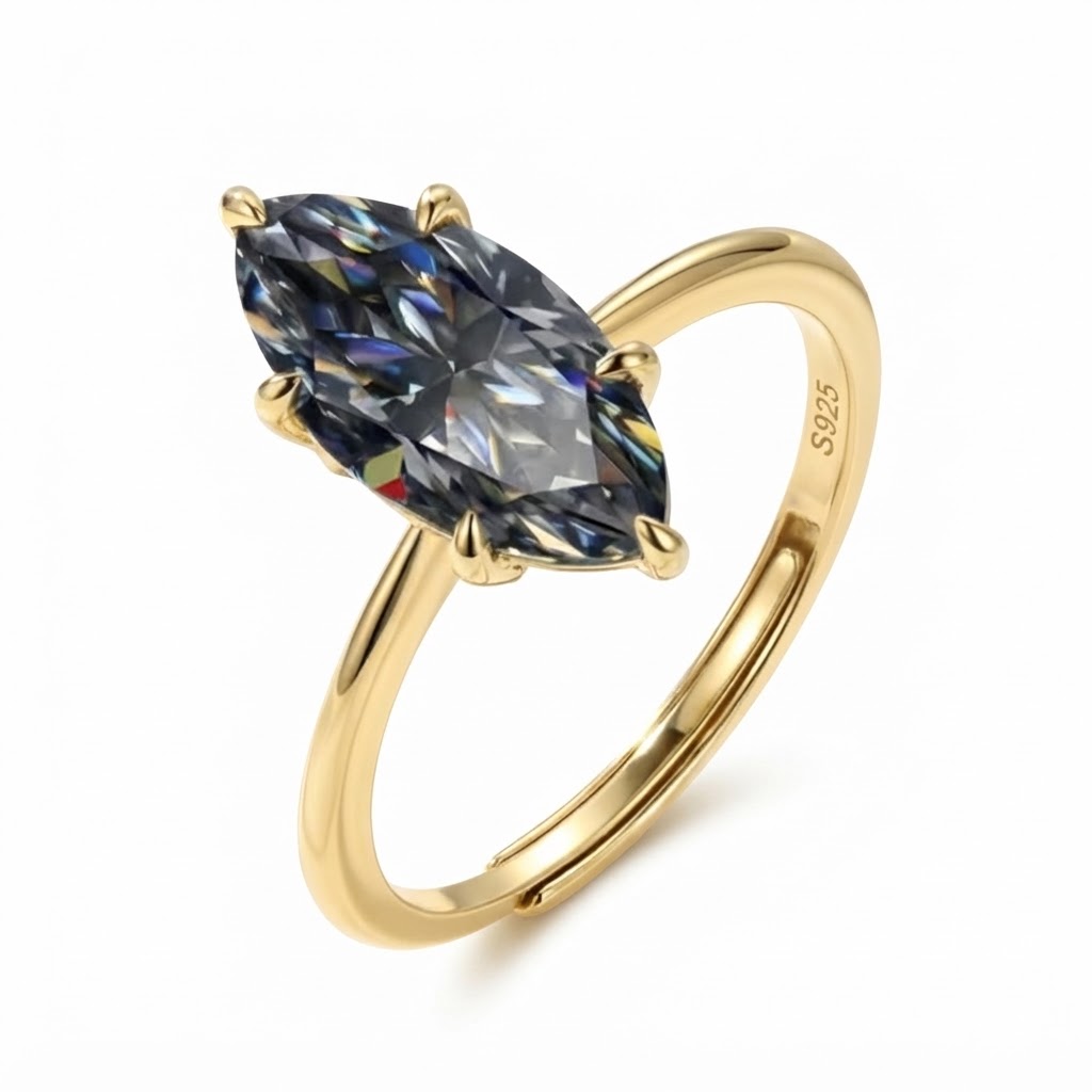 Grey Marquise Solitaire Moissanite S925 Resizable Ring