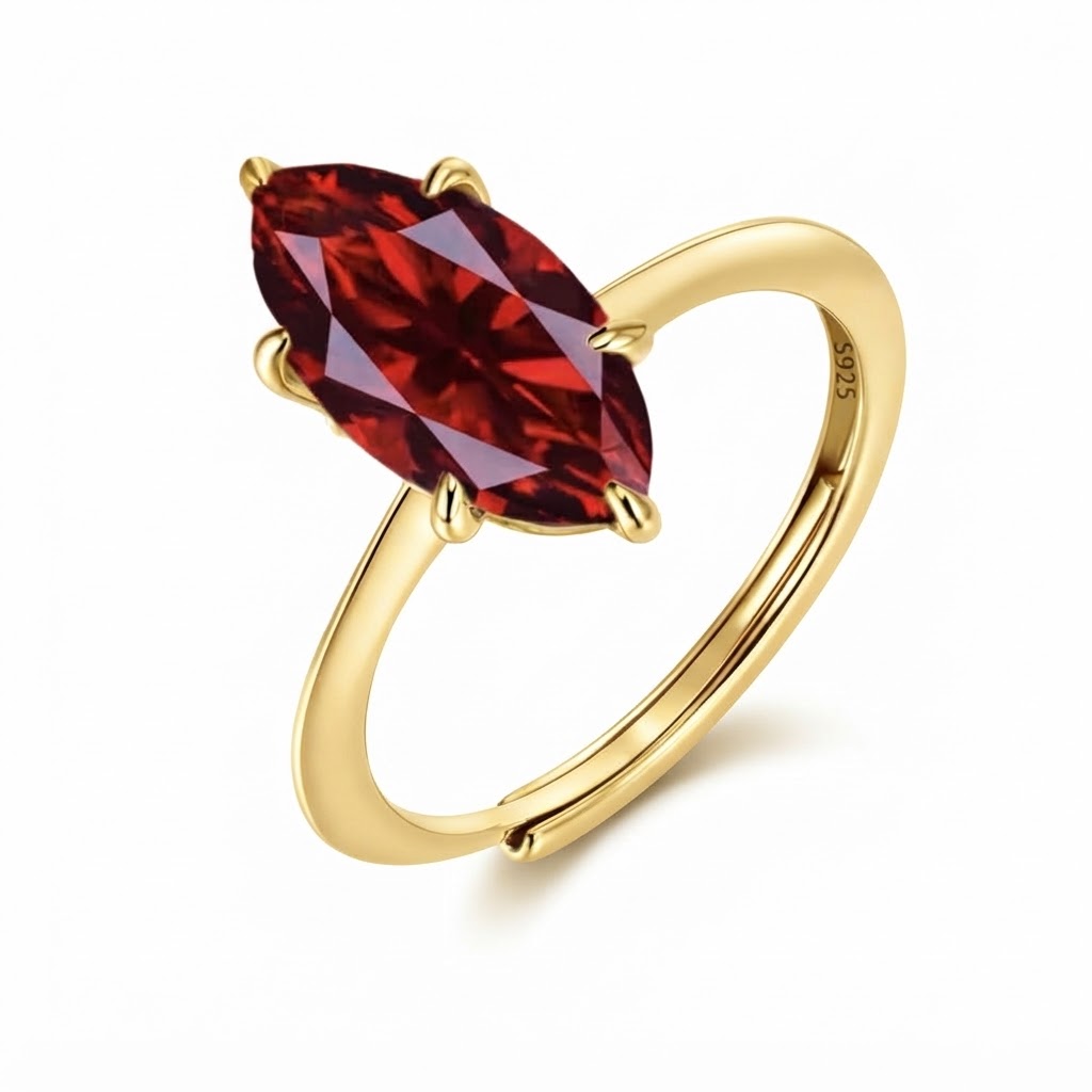 Red Marquise Solitaire Moissanite S925 Resizable Ring
