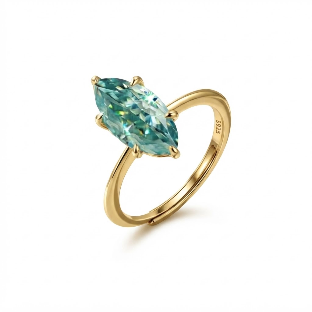 Cyan Marquise Solitaire Moissanite S925 Resizable Ring