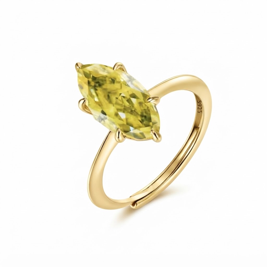 Yellow Marquise Solitaire Moissanite S925 Resizable Ring