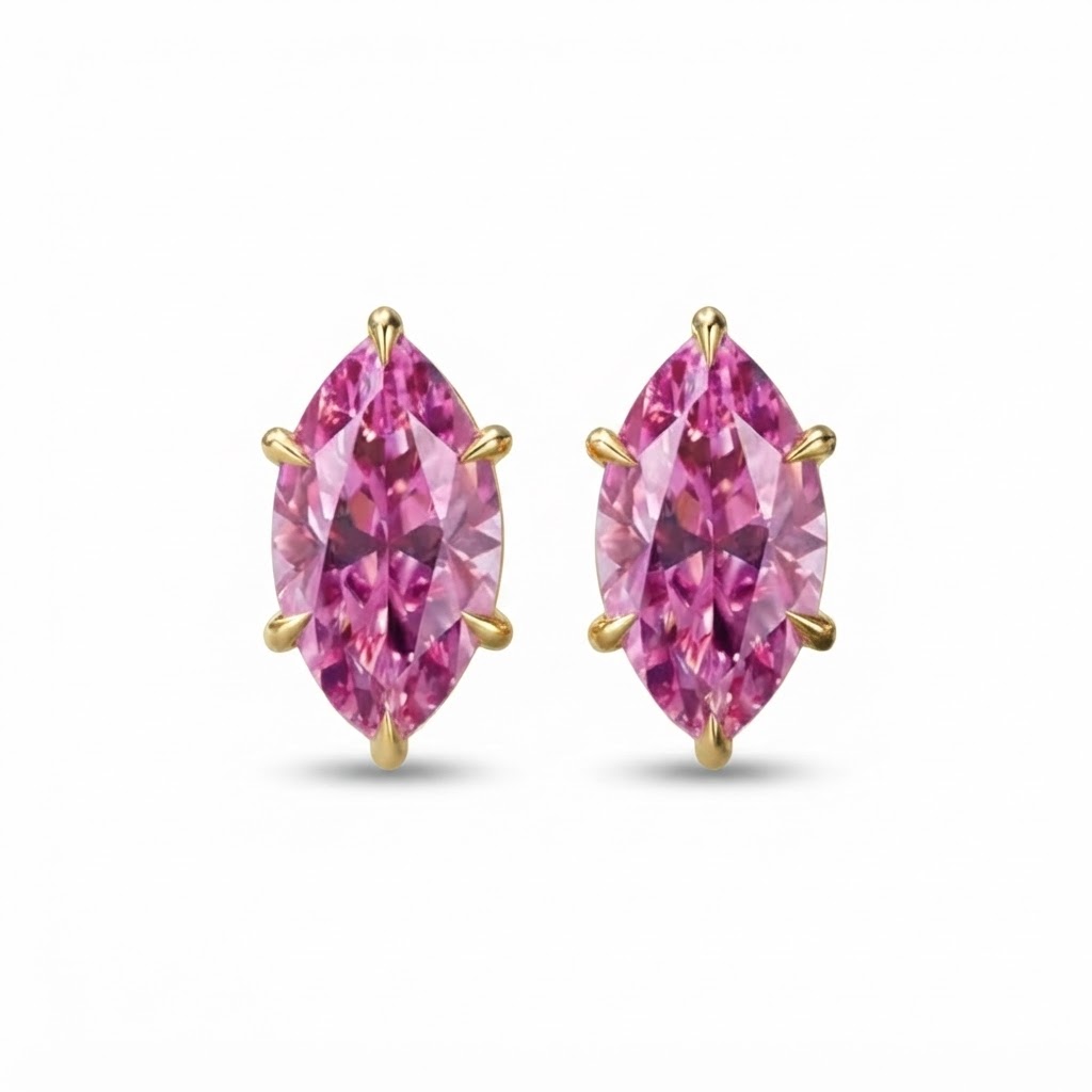 Pink Marquise Solitaire Moissanite S925 Stud Earrings