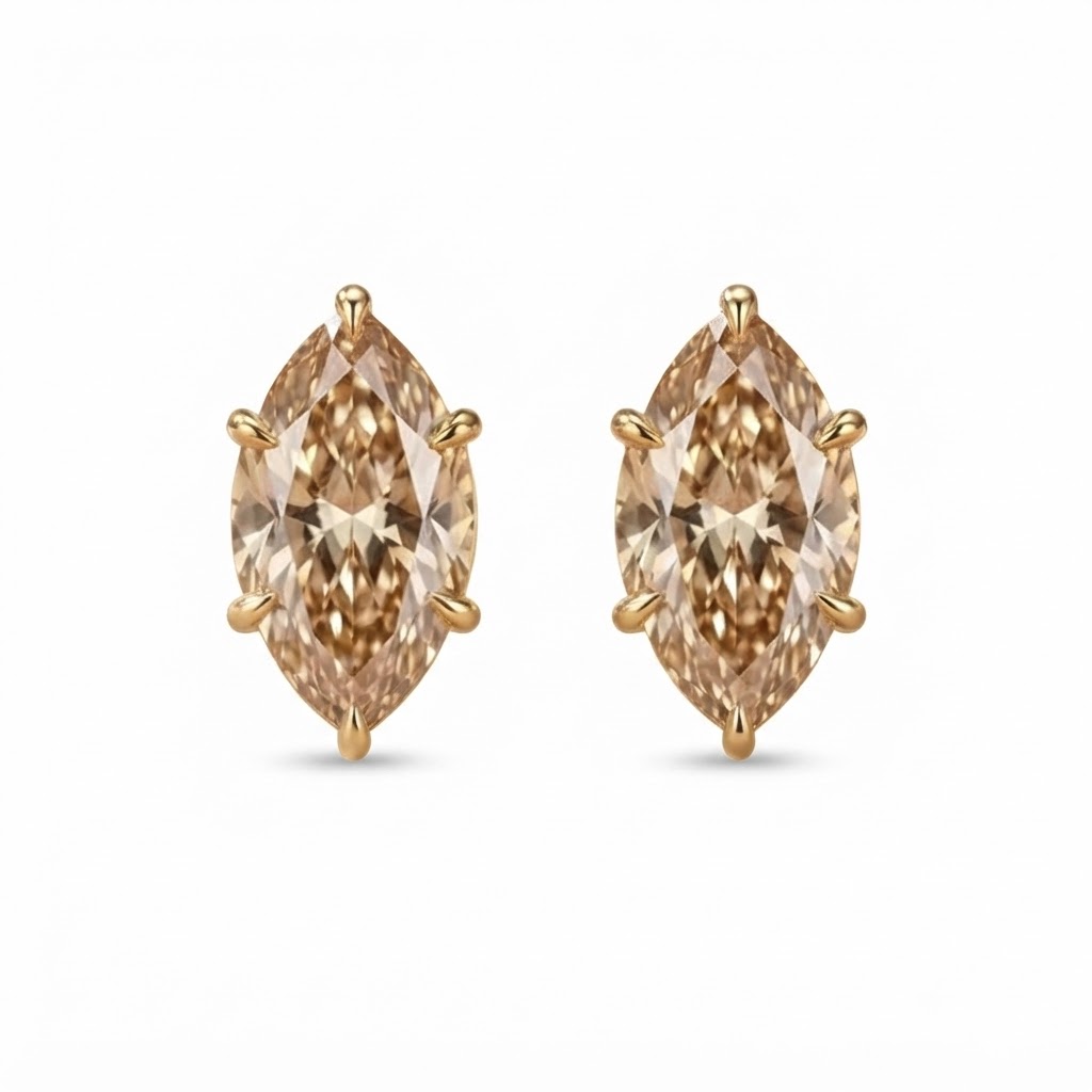 Champagne Marquise Solitaire Moissanite S925 Stud Earrings
