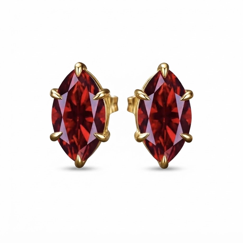 Red Marquise Solitaire Moissanite S925 Stud Earrings