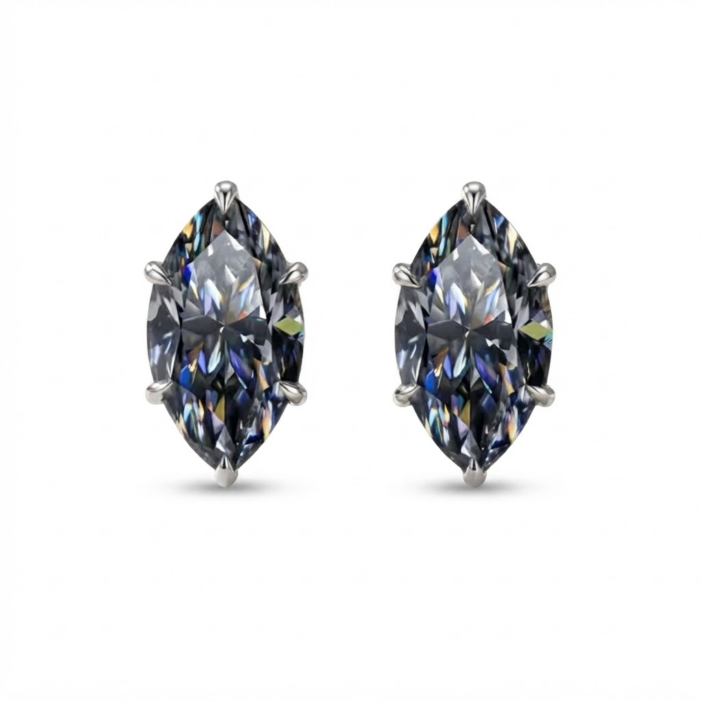 Grey Marquise Solitaire Moissanite S925 Stud Earrings