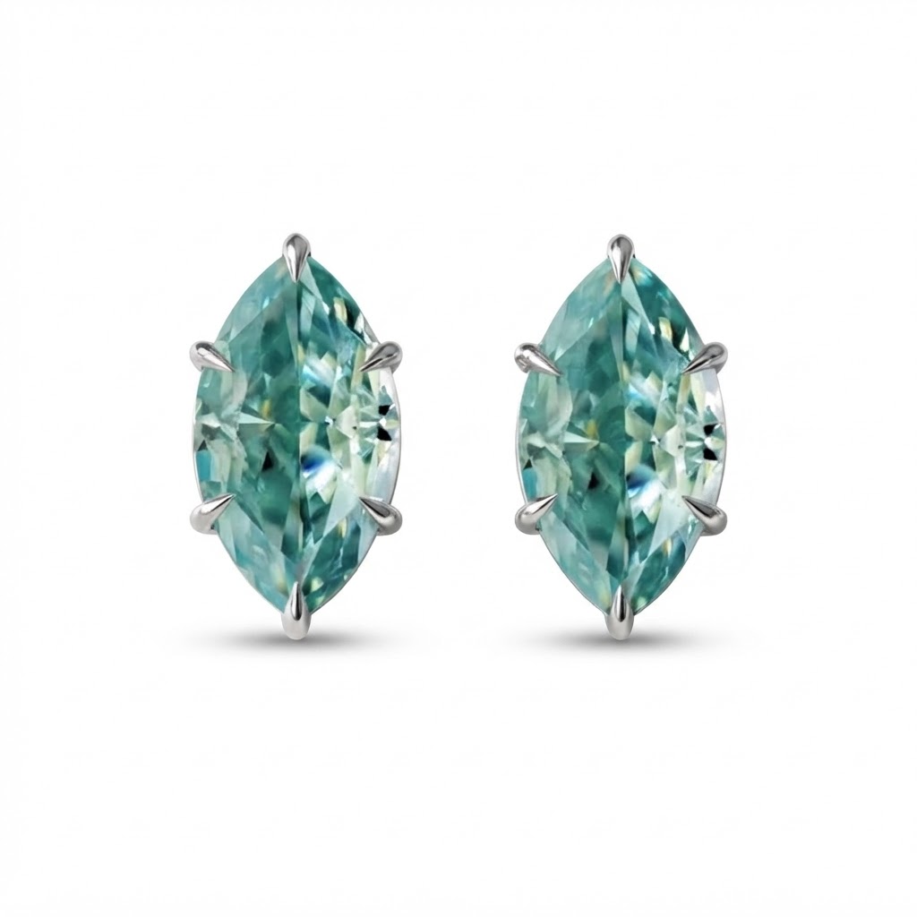 Cyan Marquise Solitaire Moissanite S925 Stud Earrings