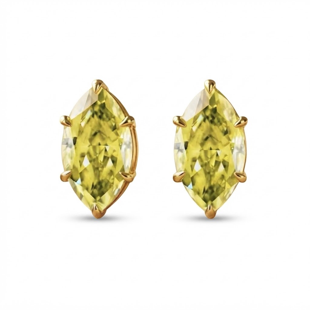 Yellow Marquise Solitaire Moissanite S925 Stud Earrings