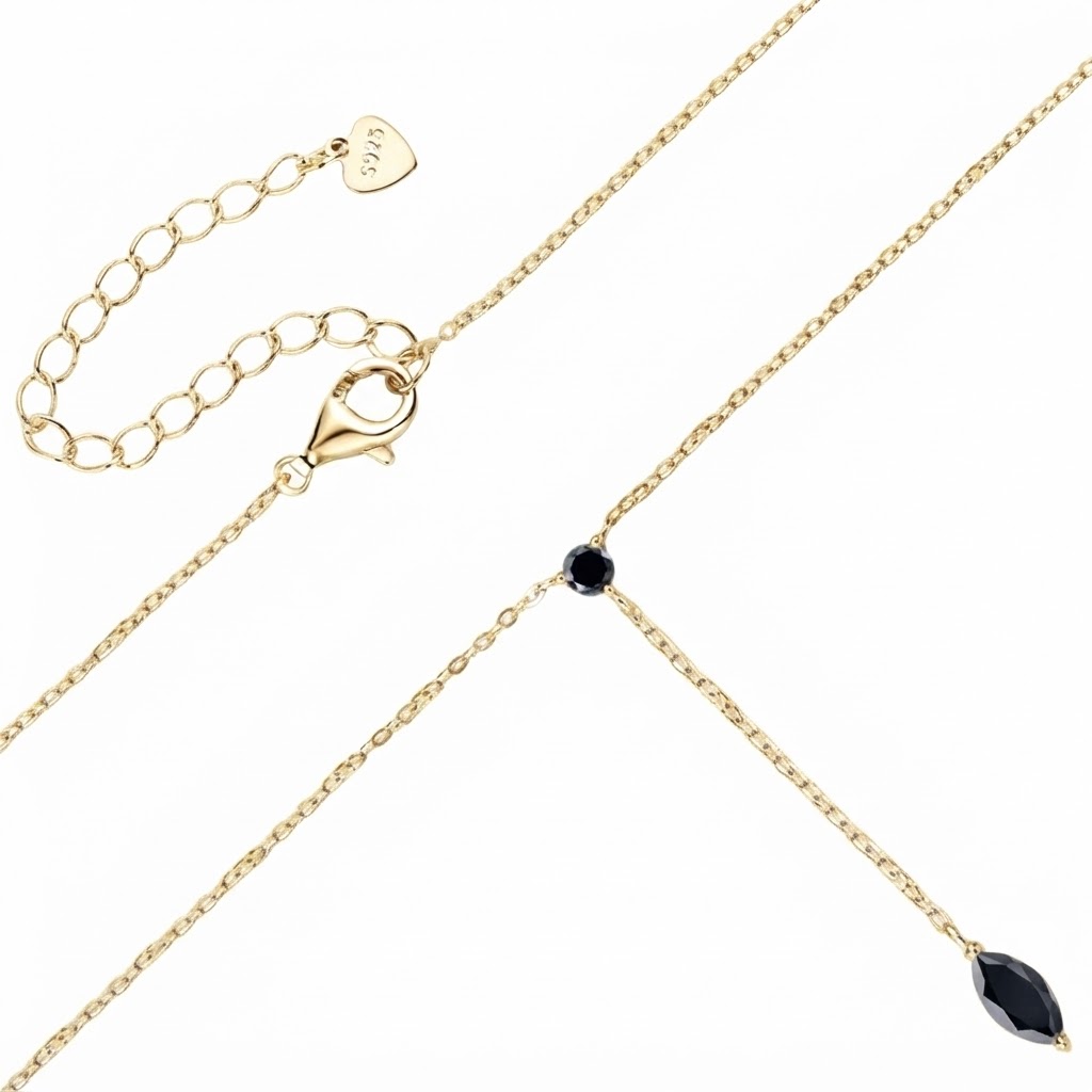 Black Marquise Solitaire Moissanite S925 Pendant Necklace