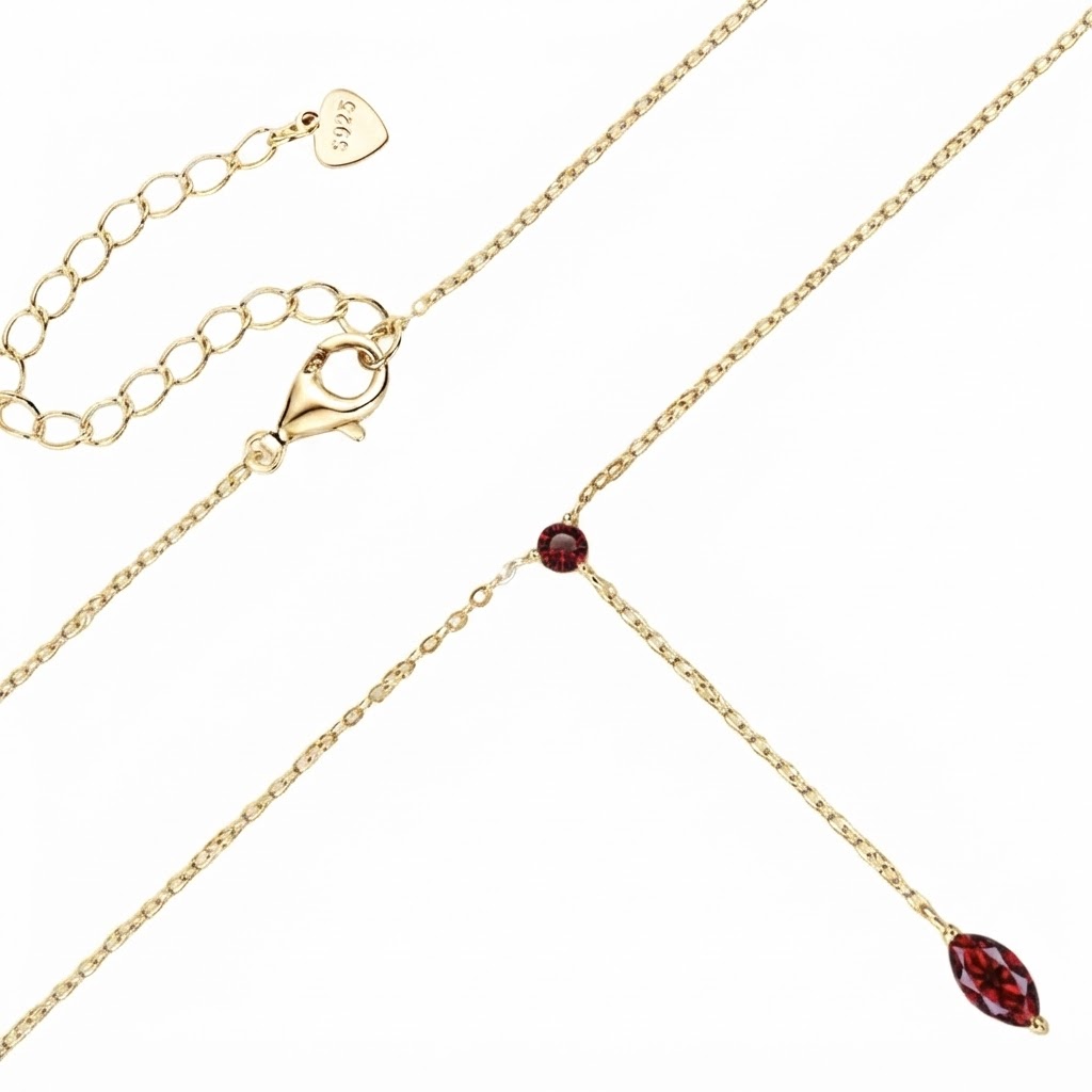 Red Marquise Solitaire Moissanite S925 Pendant Necklace